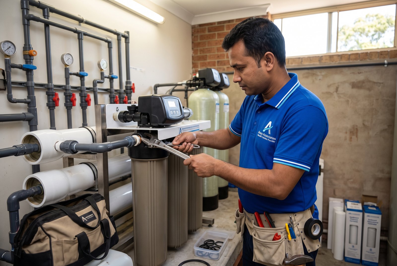 Replacing filters and consulting with client about water purifier care