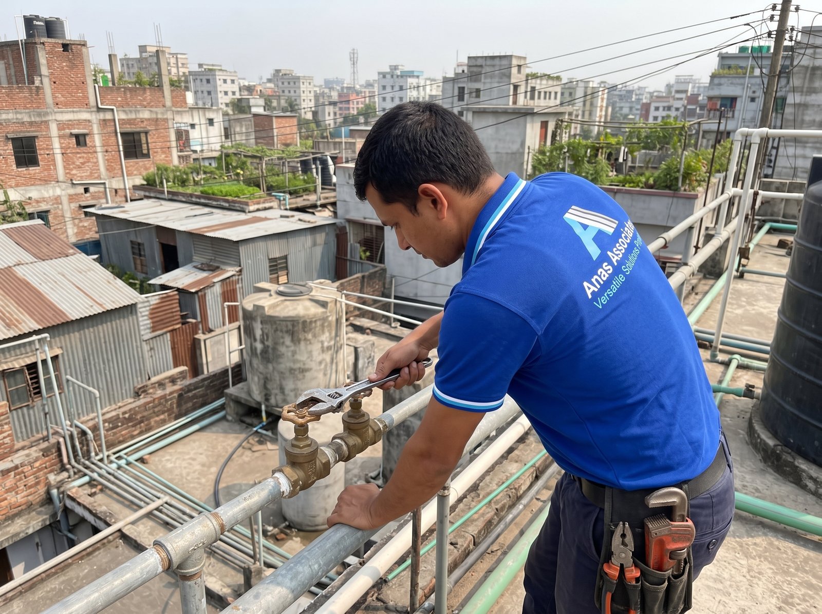 Plumbing technician checking commercial valves
